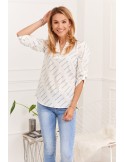 Airy patterned shirt blouse, cream and blue 0493 - Online store - Boutique